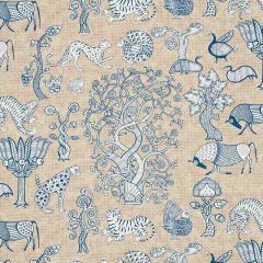 F Schumacher Animalia Blue and Natural 178320 Palampore Collection Indoor Upholstery Fabric
