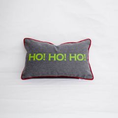 Sunbrella Monogrammed Holiday Pillow Cover Only - 20x12 - Christmas - Ho Ho Ho - Green on Grey with Red Welt