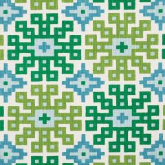 F Schumacher Palmetto Print Lagoon 177450 Happy Together Collection Indoor Upholstery Fabric