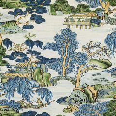 Thibaut Asian Scenic Blue and Green F975462 Dynasty Collection Multipurpose Fabric