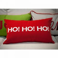 Sunbrella Monogrammed Holiday Pillow - 20x12 - HO HO HO - White on Red