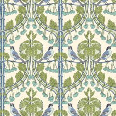 GP and J Baker Birds and Cherries Green / Blue 45100-2 Original Brantwood Wallpaper Collection Wall Covering