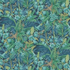GP and J Baker Trumpet Flowers Indigo / Teal 45103-5 Original Brantwood Wallpaper Collection Wall Covering