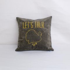 Indoor Monogrammed Holiday Pillow Cover Only - 16x16 - Let's Talk Turkey - Gold on Brown