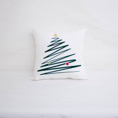 Sunbrella Monogrammed Holiday Pillow - 18x18 - Christmas Tree - Dark Green on White