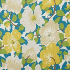 F Schumacher Magnolias Citron and Peacock 177560 Fashion Forward Collection Indoor Upholstery Fabric