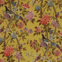 GP and J Baker Hydrangea Bird Mustard / Mauve R1355-1 East to West Collection Multipurpose Fabric