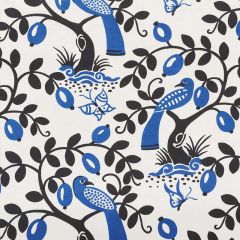 F Schumacher Olive Tree Black and Blue 177470 Print Happy Collection Indoor Upholstery Fabric