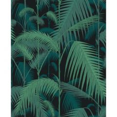 Cole And Son Palm Jungle Viridian / Petrol On Black F111/2004V Contemporary Fabrics Collection Multipurpose Fabric