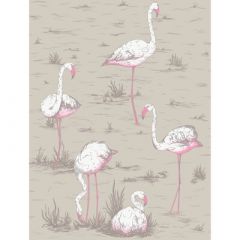 Cole And Son Flamingos White / Fuchsia On Taupe F111/3011L Contemporary Fabrics Collection Multipurpose Fabric