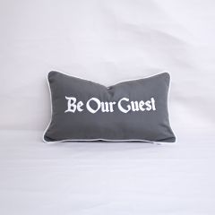 Sunbrella Monogrammed Pillow - 20x12 - Be Our Guest - White on Dark Grey with White Welt