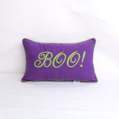 Sunbrella Monogrammed Holiday Pillow - 20x12 - Boo! - Lime Green on Purple with Lime Green Welt