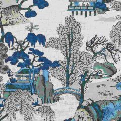 Thibaut Asian Scenic Blue and Beige F975461 Dynasty Collection Multipurpose Fabric