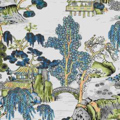 Thibaut Asian Scenic Blue and Green F975462 Dynasty Collection Multipurpose Fabric