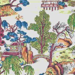 Thibaut Asian Scenic Coral and Green F975464 Dynasty Collection Multipurpose Fabric