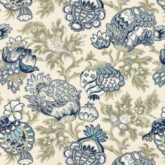 Scalamandre Canterbury Linen Print Oyster & Indigo SC 000116593 Merchante Collection Multipurpose Fabric