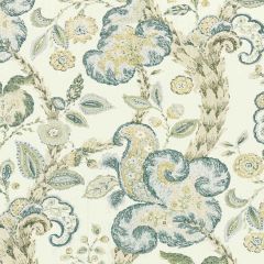 Scalamandre Cumbria Hand Block Print Aquamarine On Ivory SC 000116603 La Boheme Collection Multipurpose Fabric