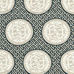 Scalamandre Dragon'S Fret Embroidery Black & Tan SC 000127215 Chinois Chic Collection Multipurpose Fabric