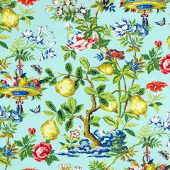 Scalamandre Shantung Garden Cotton Print Aquamarine SC 000216583 Jardin Collection Multipurpose Fabric