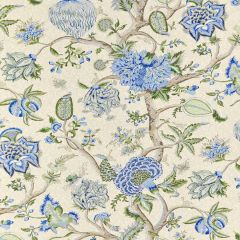 Scalamandre Pondicherry Cotton Print Blue, Green On Cream SC 000316430 Oriana Collection Multipurpose Fabric