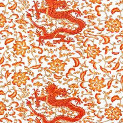 Scalamandre Chi'En Dragon Linen Print Persimmon SC 000316558 Oriana Collection Multipurpose Fabric