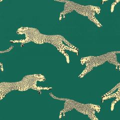 Scalamandre Leaping Cheetah Cotton Print Evergreen SC 000516634 Sahara Collection Multipurpose Fabric