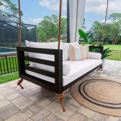 The Shirley Swing Bed - Twin Size - Textured Black Finish - Natural Manilla Rope