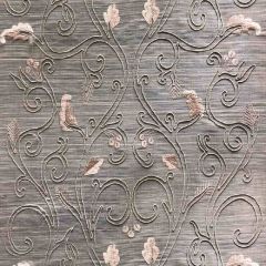 Old World Weavers Crewel Embroidered Horsehair Taupe On Light Grey SK 0001EM20 Horsehair Chapters Collection Indoor Upholstery Fabric