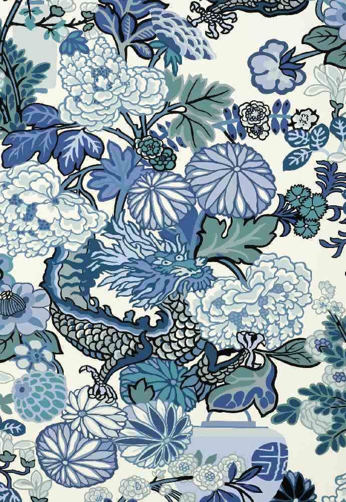 Buy F-Schumacher Chiang Mai Dragon-China Blue 5001062 Luxury Decor Wallpaper