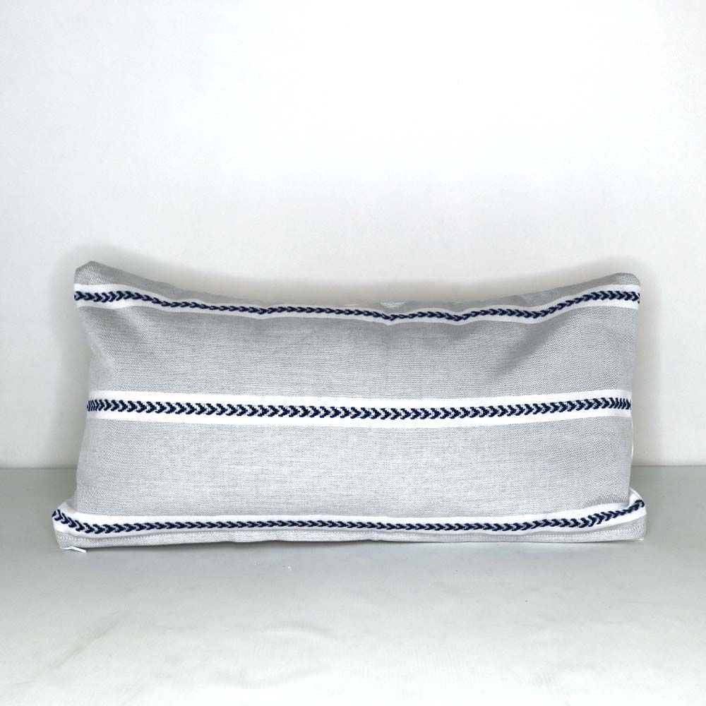 Buy Indoor/Outdoor Sunbrella Thibaut Saybrook Stripe Indigo and Sterling -  24x12 Horizontal Stripes Throw Pillow