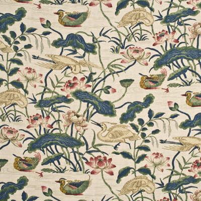 GP and J Baker Heron and Lotus Flower Indigo / Pink BP10307-2 Drapery Fabric