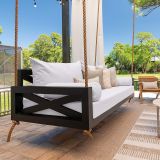 The Maggie Swing Bed - Twin Size - Textured Black Finish - Natural Manilla Rope